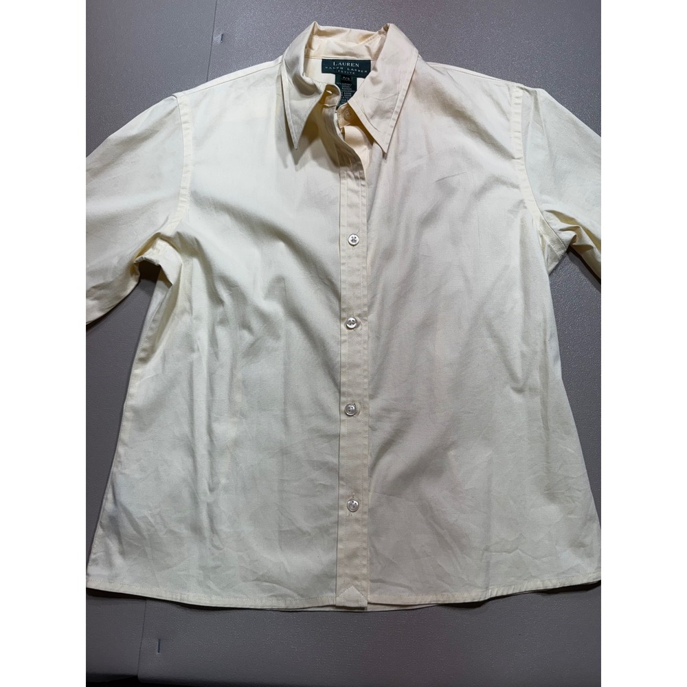 Lauren Ralph Lauren Petite Yellow Button Down Shirt Cotton Stretch Monogram P/S
